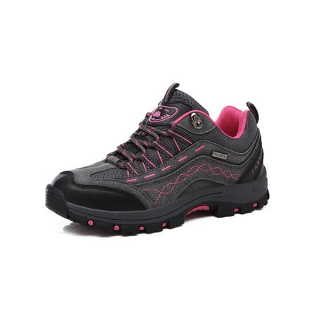 

GENILU Unisex Comfortable Athletic Walking Sneaker Lace Up Hiking Shoes Outdoor Round Toe Dark Gray Rose Red 6