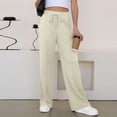 thumbnail image 6 of WTOBBY Women's Fashion Loose-Fit Solid Color Sweatpants with Pocketed Elastic Waist and Drawstring, Comfortable Sporty Pants for Casual Wear,Beige L, 6 of 6
