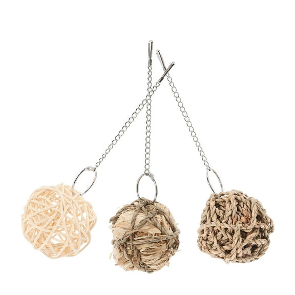 ELAYARD 3-Piece Multi-Color Rattan Parakeet Toy Set for Chewing, Stress Relief and Bird Entertainment