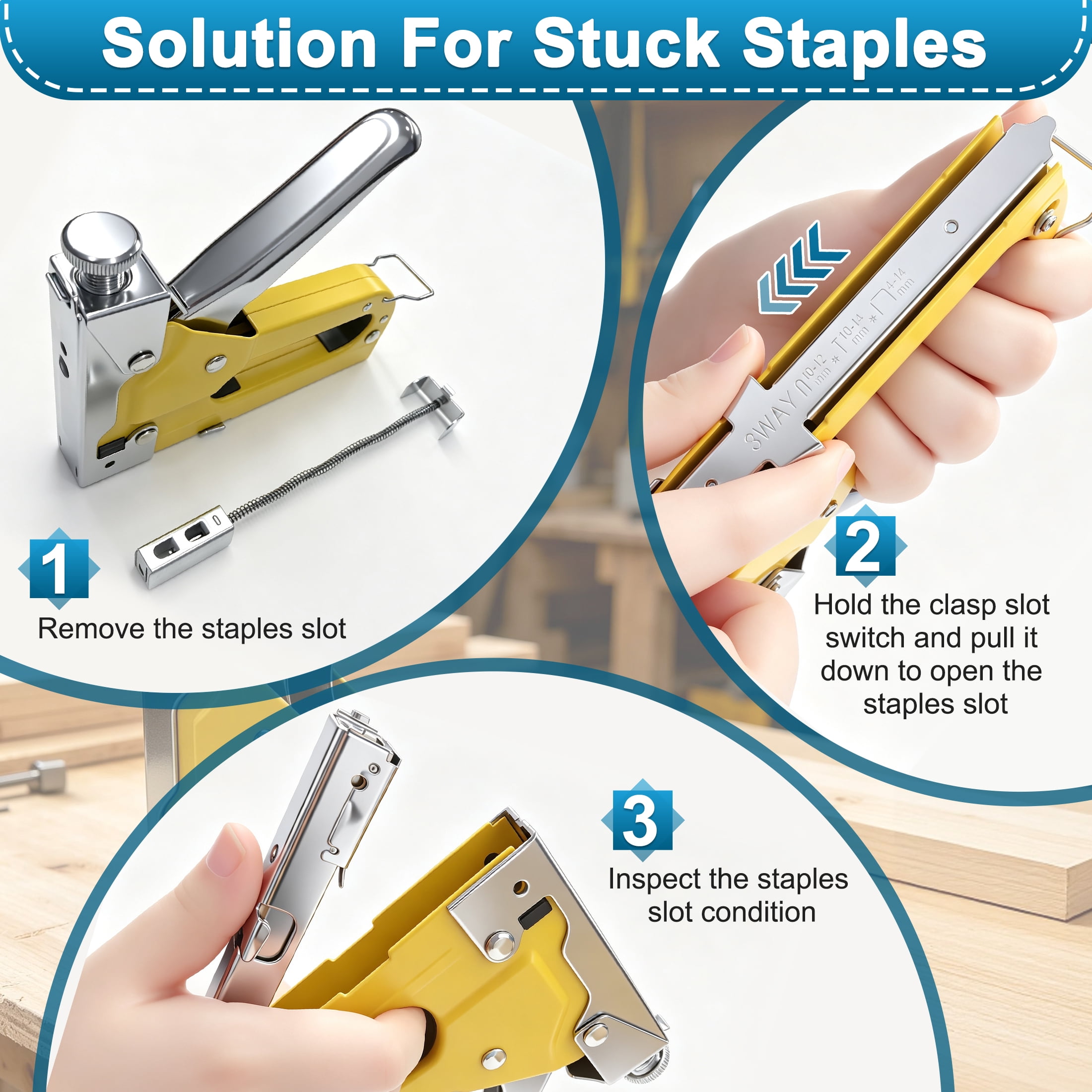 3 In 1 Heavy Duty Staple Gun Kit, Manual U/D/T Type Stapler with 1500 Pcs Staples & Staple Remover, Adjustable Force Hand Stapler for Wood Upholstery Crafts DIY Repair