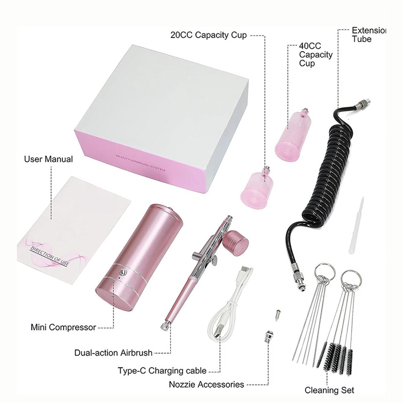 Rechargeable Cordless Airbrush Compressor with 0.4mm Nozzle for Barber, Nail Art, Makeup, Model Painting