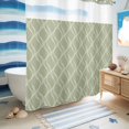 thumbnail image 5 of No Hook Shower Curtain with Built-in Rings - Sage Green Waves Striped Washable Waterproof Fabric Bathroom Curtains for Hotel,Rentals, 72 X 78 Inch Long , Abstract White Geometric Lines, 5 of 9
