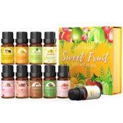 ASAKUKI Essential Oil Set, Fruity Aromatherapy Oil (Green Apple, Cherry, Strawberry, Lemon, Mango, Coconut, Banana, Pineapple, Peach & Watermelon) - 10 Pack of 10 ml