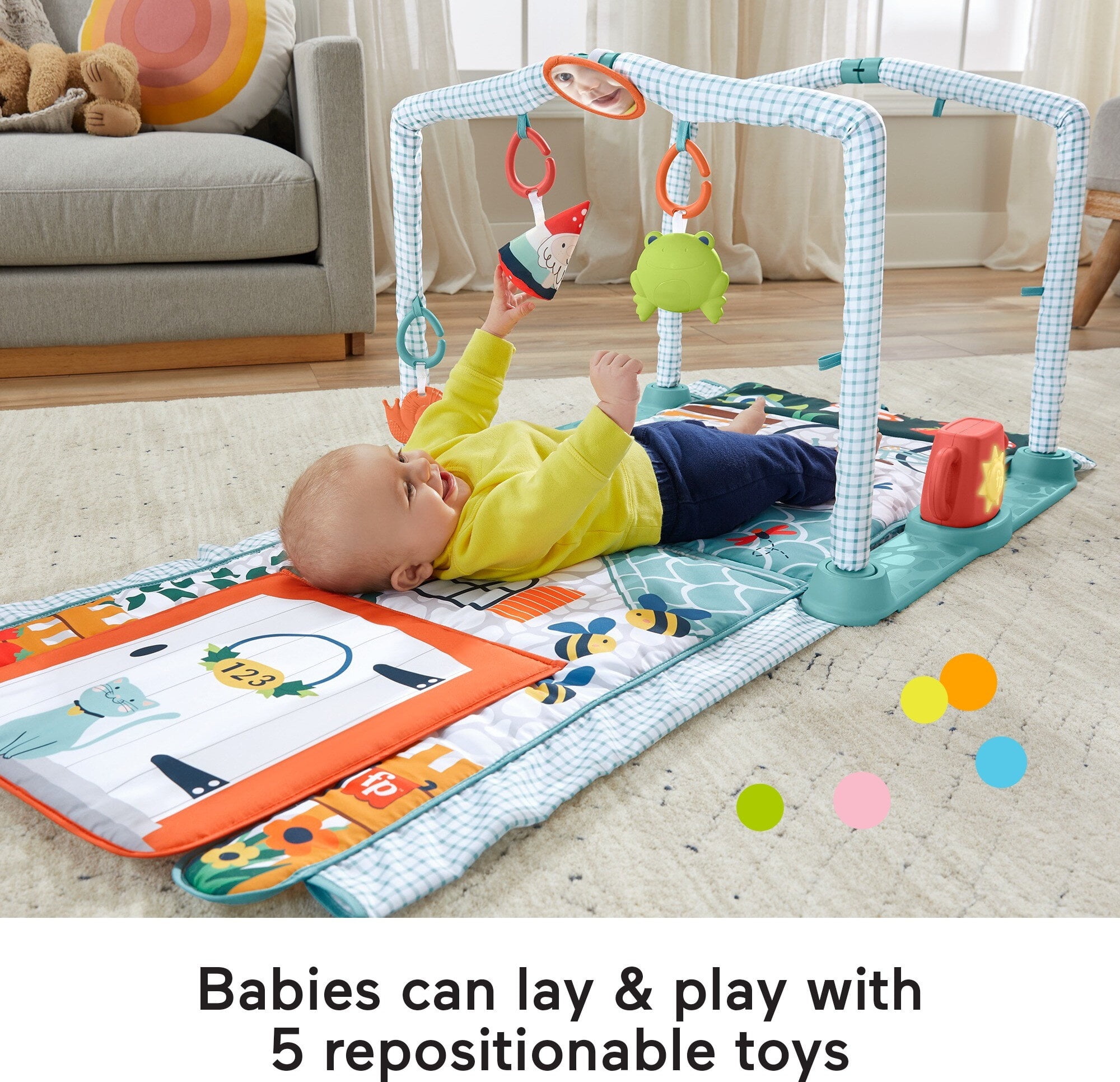 Fisher Price 3 in 1 Baby Gym with 5 Sensory Fine Motor Toys for