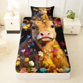thumbnail image 3 of jejeloiu Watercolor Butterfly Flower Twin Sheet Sets Kids,Farm Animal Highland Cattle Bedding For Girls,3pcs, 3 of 6