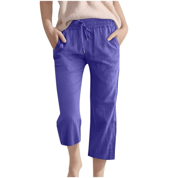 Lenpel Capri Pants for Girls Boys Elastic Waist Drawstring Cropped Cotton Linen Pants Casual Beach Shorts with Pockets 3-14 Y