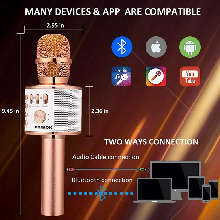 BONAOK Wireless Bluetooth Karaoke Microphone 3 in 1 Portable