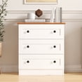 thumbnail image 4 of Farmhouse 3 Drawer Dresser for Bedroom, Small Chests of Drawers, Wood Nightstand Bedside Cabinet End Table, Modern Closet Storage Organizer for Bedroom, White & Walnut, 4 of 10