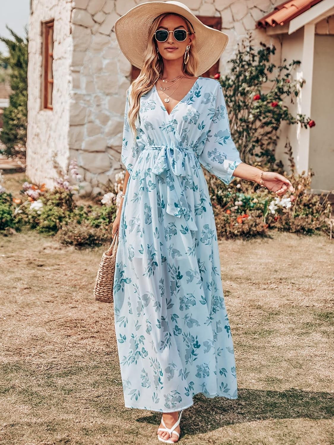 Sleeve Floral Print Slit Maxi Dress – Breezy Beach Wedding and Summer Event  Guest Apparel - Walmart.com