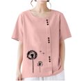 thumbnail image 4 of Lydiaunistar Women's Spring Tops Plus Size Casual Round-Neck Printed Short Sleeve Button-Up Blouse T-Shirt Polyester Lightweight for Summer Pink, 4 of 6