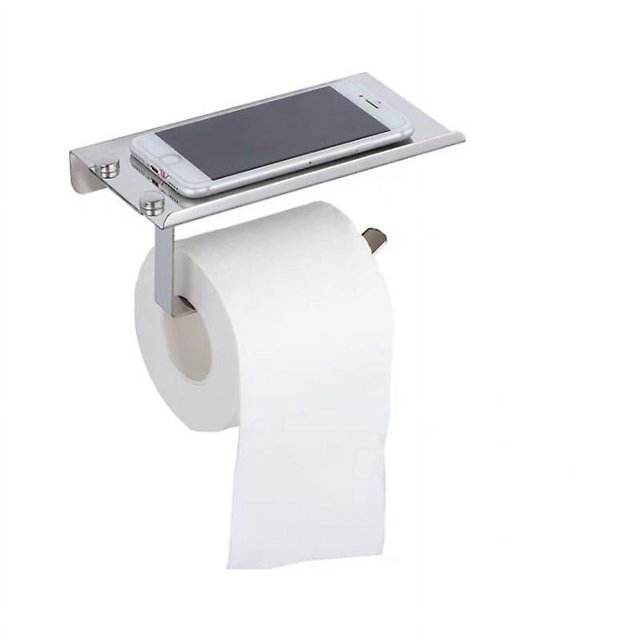 Soporte de papel higiénico montado en la pared con estante, soporte de papel higiénico autoadhesivo 3M de acero inoxidable 304 con soporte para teléfono de baño