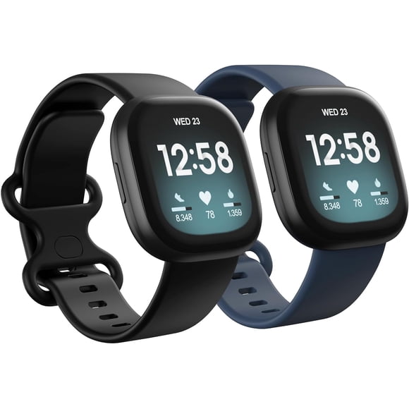MYKOMI 2 Pack Waterproof Bands Compatible with Fitbit Versa 3 / Fitbit Versa 4 / Fitbit Sense/Sense 2 Bands, Classic Soft Sports Replacement Wristbands for Women Men