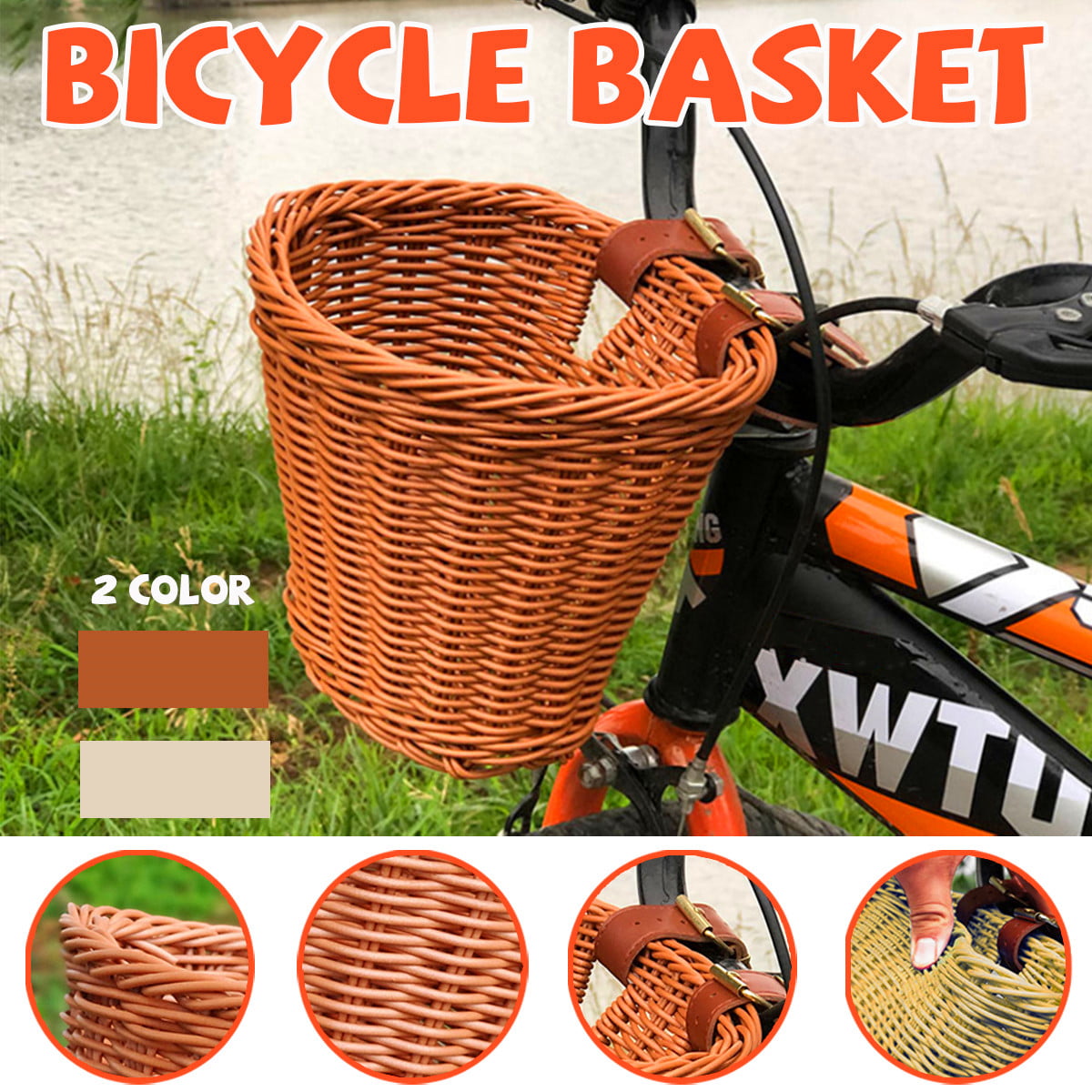 Wicker Leather Straps Shopping Box Childrens Cycle Kids Bike Bicycle Basket