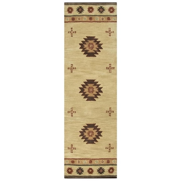 Alora Decor Ryder 2'6" x 8' Tribal Khaki/Brown/Burgundy/Sage Hand-Tufted Rug