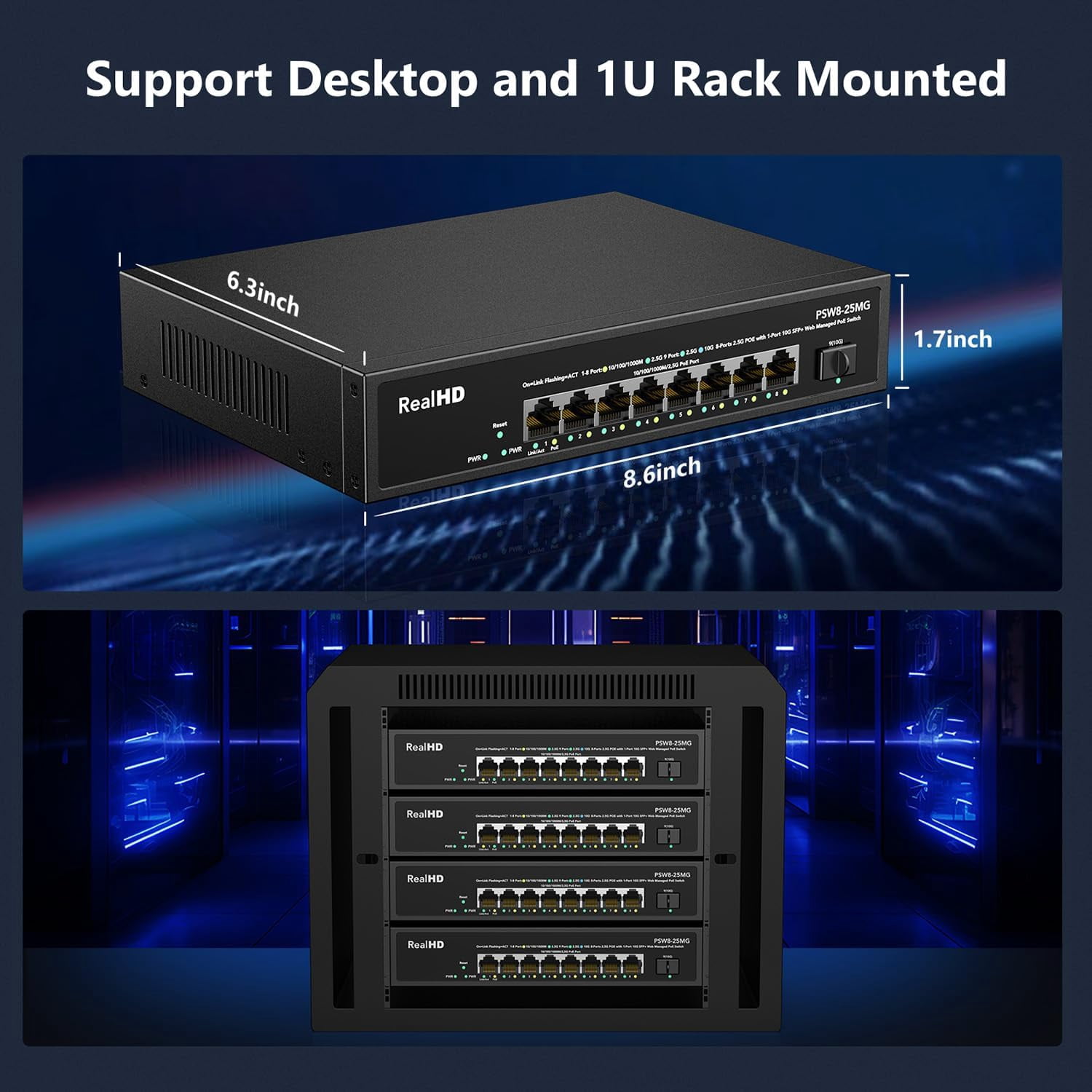 8 Port 2.5G Gigabit PoE Web Managed Switch with 10G SFP, IEEE8023af/at PoE 135W, Support WiFi6 AP, NAS, PoE Camera NVR