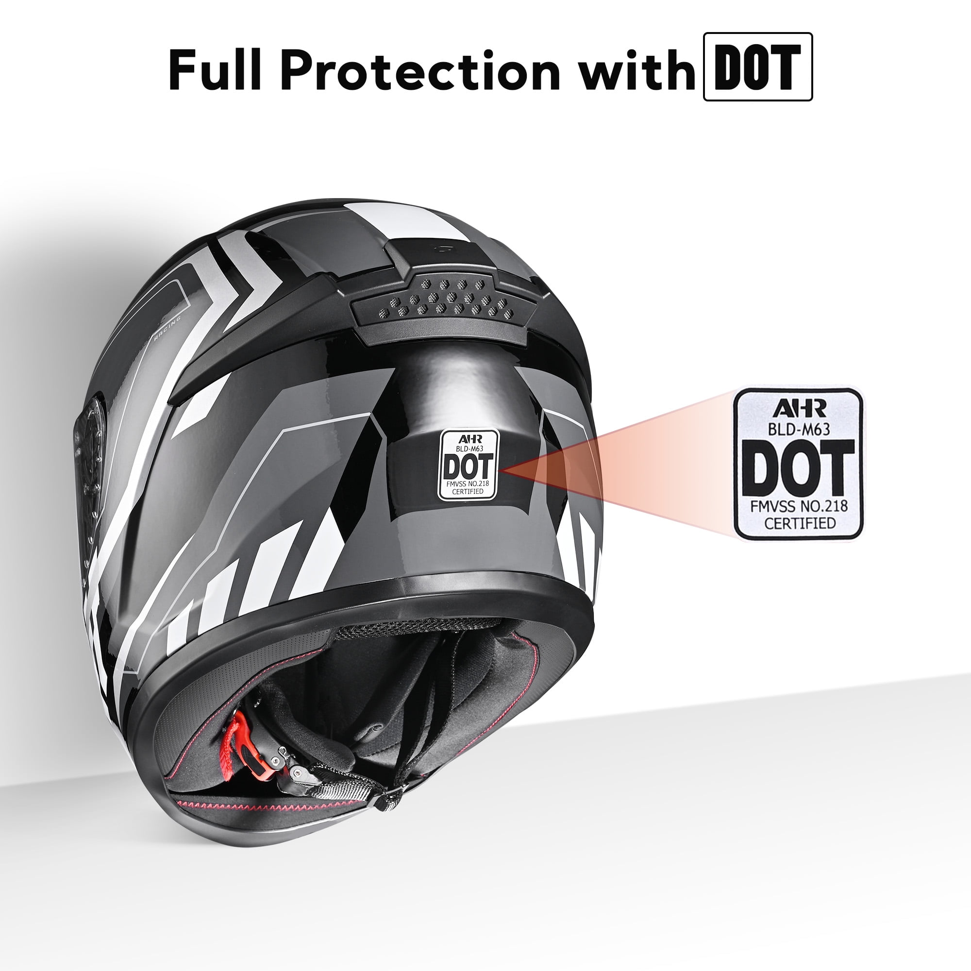 AHR RUN-F3 Full Face Motorcycle Helmet DOT Approve Lightweight Street Bike Touring Racing XL