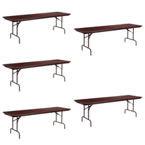 (5PACK) 30'' x 96'' Rectangular High Pressure Mahogany Laminate Folding Banquet Table