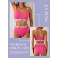 thumbnail image 6 of Eytino Bikinis for Women - High Waisted Textured Two Piece Swimsuit, Scoop Neck Floral Print Bathing Suit Rose Red M, 6 of 7