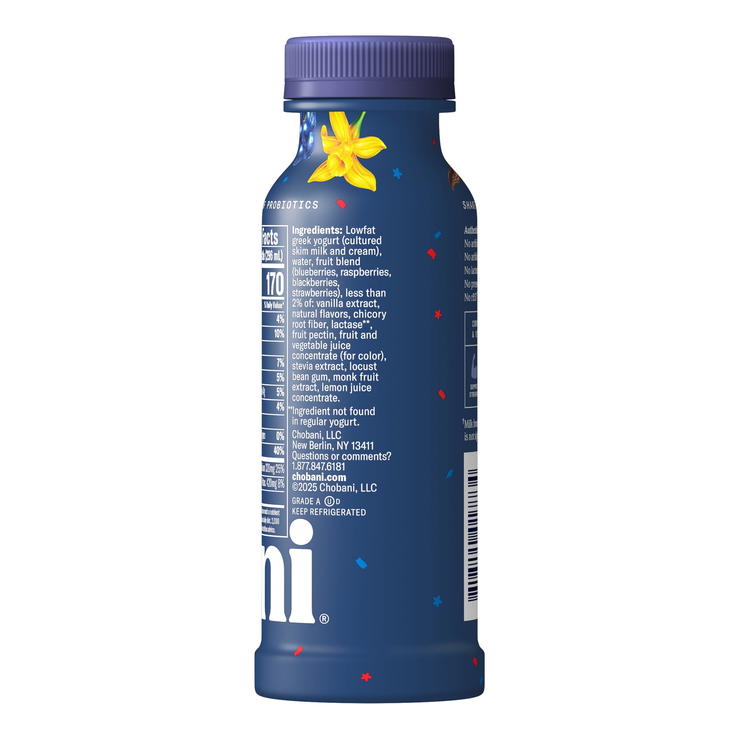 Chobani 20G Protein Low-Fat Greek Yogurt Drink Mixed Berry Vanilla 10 fl oz Bottle