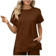 thumbnail image 2 of ALLLIST Tops for Women Trendy Brown Short Sleeve Crew Neck Solid Casual T-Shirts Womens Tees Loose Fit, 2 of 7