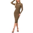 thumbnail image 2 of Vestido de malla INSPIRE CHIC para mujer, con cuello alto, mangas largas, vestido de cóctel ajustado en color camel, 2 of 6