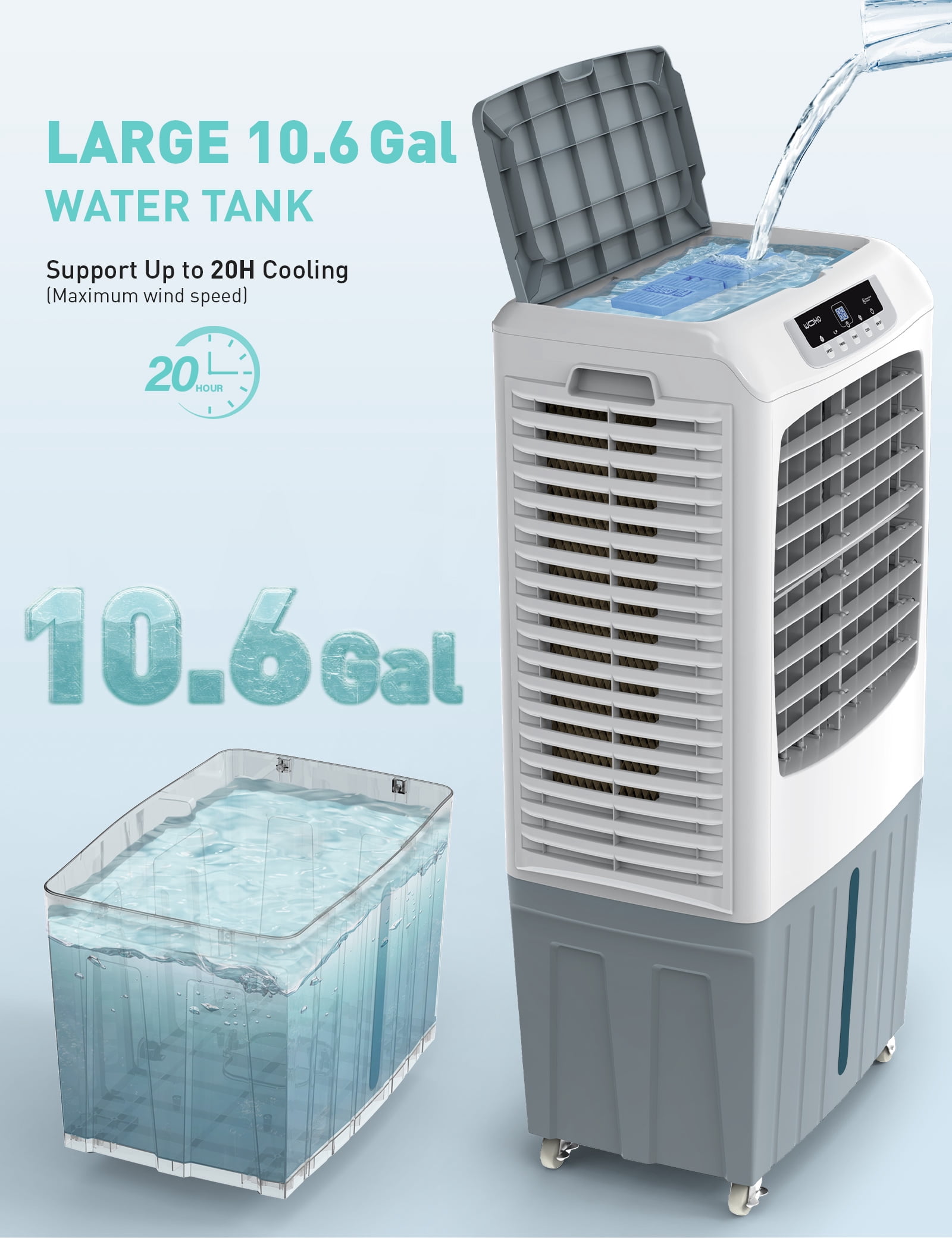 Wooohoo 3500 CFM 3-Speed Battery Evaporative Air Cooler for 30 sq