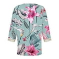 thumbnail image 5 of Feancey Women's Summer Tops Lace V-neck 3/4 Sleeve Dressy Blouses Fashion Floral Print Loose Tunics Elegant Plus Size Vacation Shirt Blue S, 5 of 5