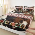 thumbnail image 3 of Manfei Geometric Aztec Queen Sheet Sets for Adult, Rustic Cow Print Flat Sheet, Western Bohemian Style Queen Fitted Sheet, Ultra Soft Home Decor, 4pcs, 3 of 7