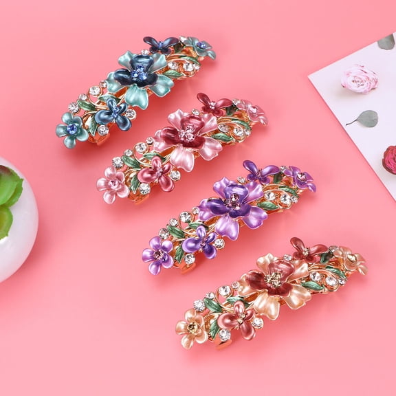 EXHUMKY 4pcs Hair Barrettes for Women with Design Pink Purple Coffee for Travel