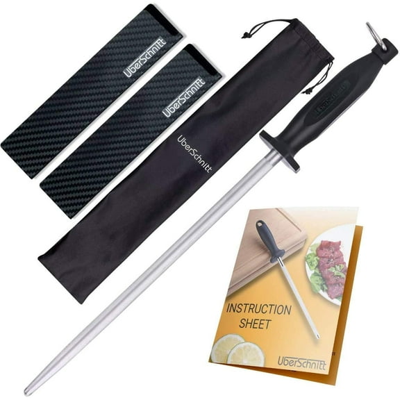 UberSchnitt Carbon Steel 10 Inch Knife Honing Rod   Knife Guard Complete Kit
