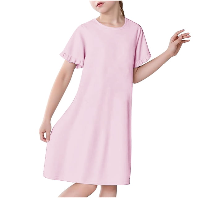 Yanlir Robe Ample pour Enfants Manches Courtes Col Rond Décontractée Robes Décontractées Amples Vêtements de Jeu Doux pour Filles et Garçons Usage Quotidien Maison Fête d'Anniversaire (Rose#1,3-4 Ans)