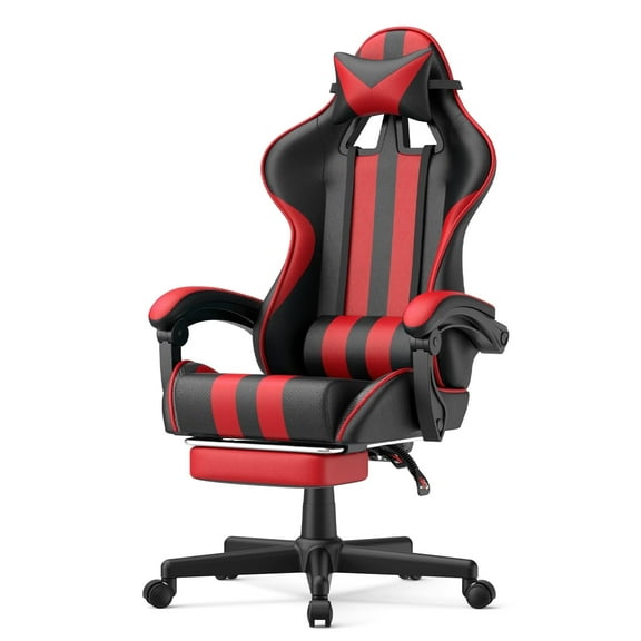 Huracan Gaming Chair for Adults High Back Gaming Chair with Footrest & Massage Lumbar Pillow Adjustable Height Office Chair with Headrest, Ergonomic Swivel Gamer Chair, Red