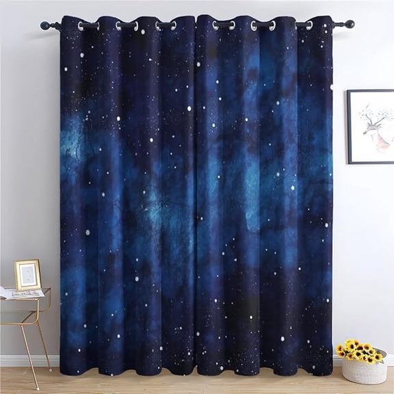 Navy Blue Galaxy Curtains For Bedroom Living Room, Outer Space Blackout Curtains & Home Decor, Kids Window Curtains, Thermal Room Darkening Grommet Drapes 26"W x 63"L (Pack of 2)