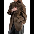 thumbnail image 3 of Chaqueta de Gamuza Y2k, Abrigo de Piel Sintética Marrón, Moda Femenina de Otoño, Abrigo de Gran Tamaño con Bolsillos Antiguos. Café L, 3 of 10