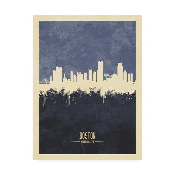 Trademark Fine Art 'Boston Massachusetts Skyline Navy' Canvas Art by Michael Tompsett