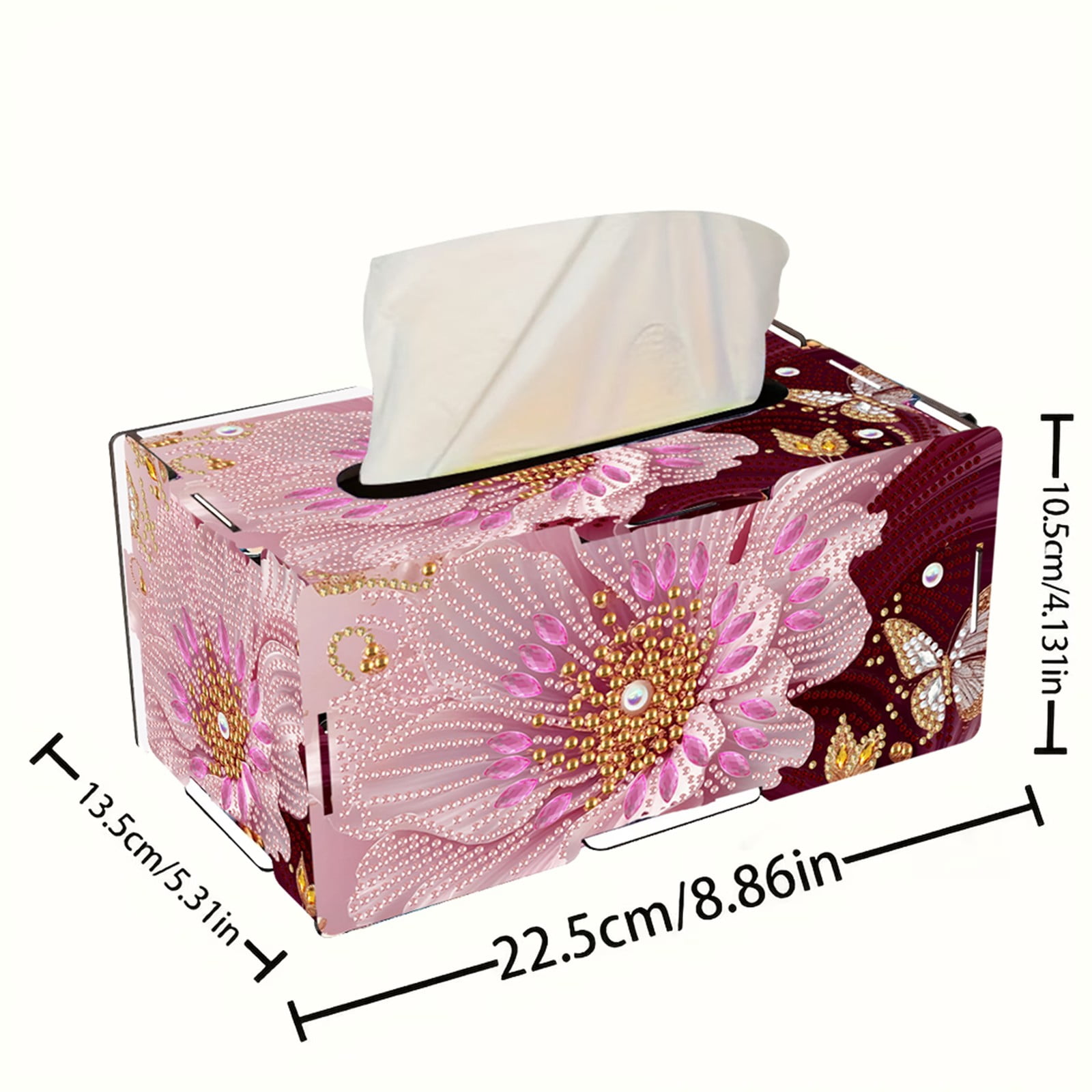 FLOPESN DIY Diamond Art Painting Flower Tissue Box – Wooden Storage Box with Crystal & Pearl Diamonds, Decor Craft Kit for Bedroom, Living Room (8.86 x 5.31 x 4.13 in)