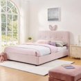 thumbnail image 1 of Cama infantil de tamaño king con respaldo en forma de oreja de conejo, luz LED y 4 cajones de almacenamiento, tejido aleteado (84,5''X62,75''X41''), 1 of 4