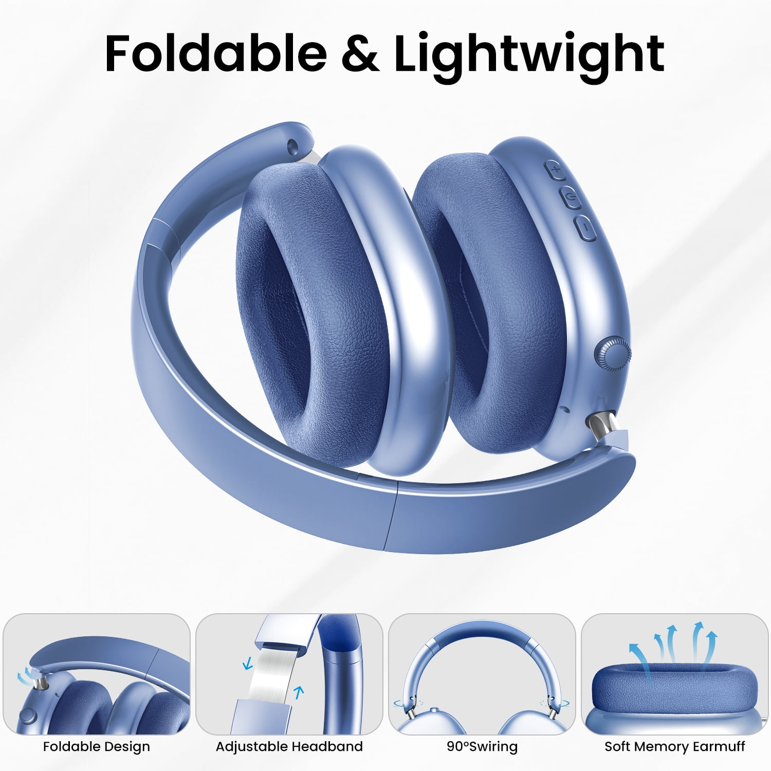 GASYESOY Y01 Bluetooth Headphones Wireless over Ear Noise Cancelling Headphones,36H Playtime Hi-Res Audio Foldable Lightweight for Travel, Home Office, Sport, Cellphone, PC Blue