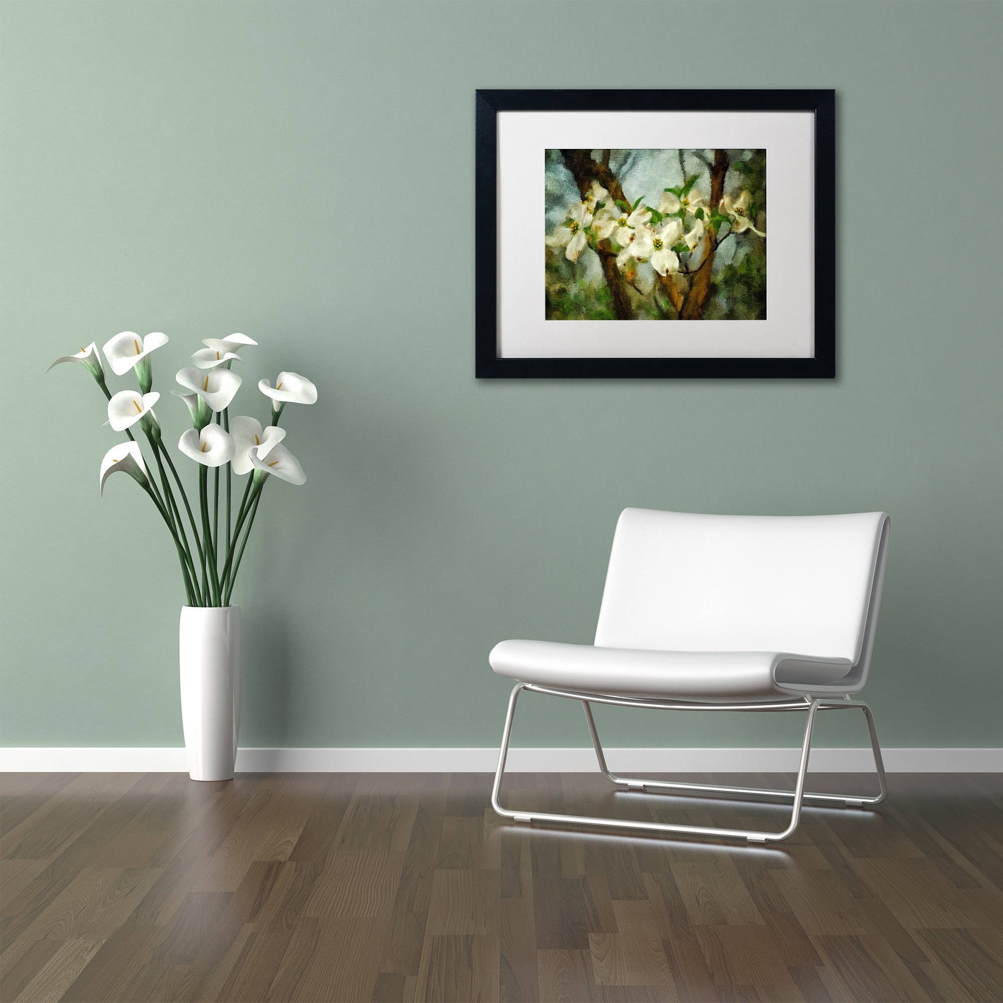 Trademark Fine Art "Painted Dogwood" Canvas Art by Lois Bryan White Matte, Black Frame
