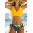 thumbnail image 3 of Cupshe Women's Solid Top Floral Print Bottom Two Piece Bikini Swimsuit Set Lace up Swimwear Yellow, L, 3 of 7