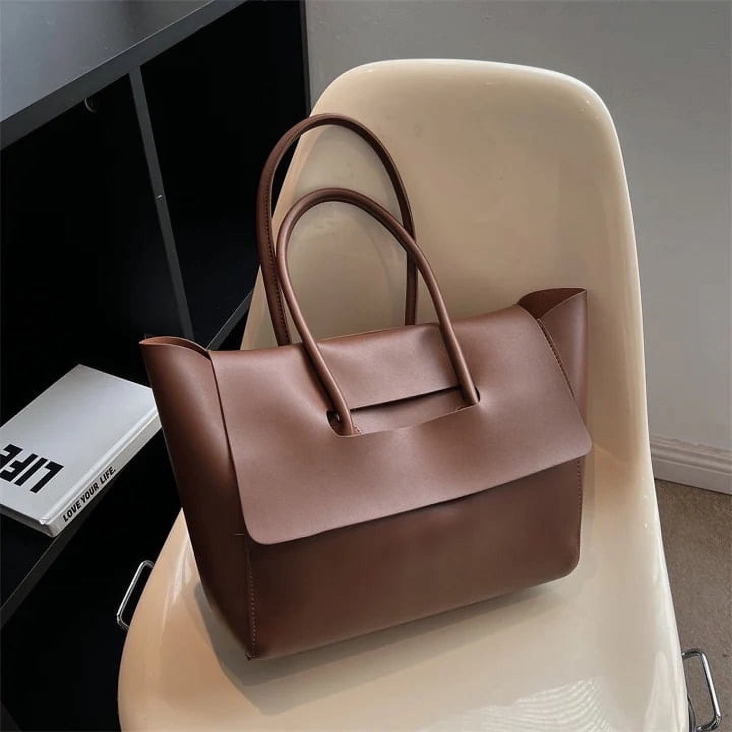 Brown Tote Bag For Women Large Capacity Designer Luxury New Trendy Shopping Laptop Handbag Retro Travel