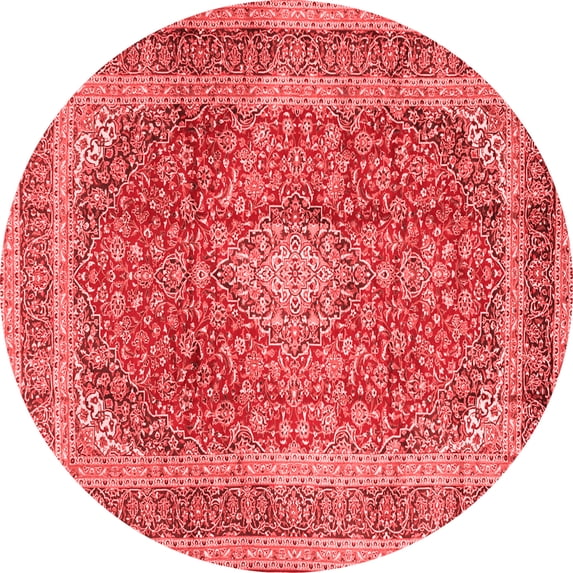 Ahgly Company Indoor Round Medallion Red Traditional Area Rugs, 4' Round