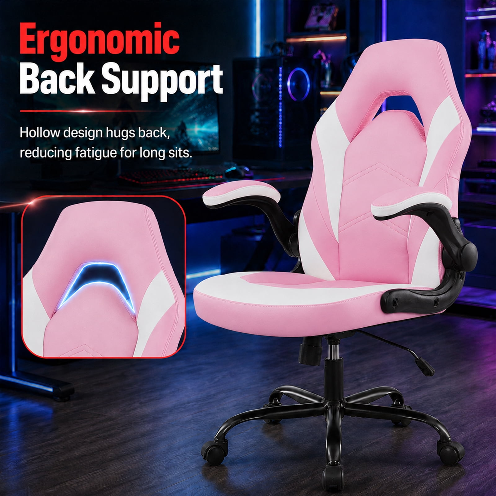 Alvantor Gaming Chair, PU Leather Comfortable Ergonomic Computer Chair Height Adjustable with Swivel and Lumbar Support