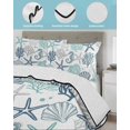 thumbnail image 4 of Quilts Queen Size, Teal Blue Coastal Soft Comforter Bedding Set for Bed, Summer Beach Coral Shell Ocean Lightweight Quilted Bedspread with Pillow Cover(2 Pieces) for All Season, 90x96 Inch, 4 of 6