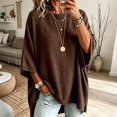 thumbnail image 2 of JIAYUE Women Crew Neck Knit Sweater Solid Color Batwing Short Sleeve Oversized Tunic Top for Comfortable Wear, 2 of 9