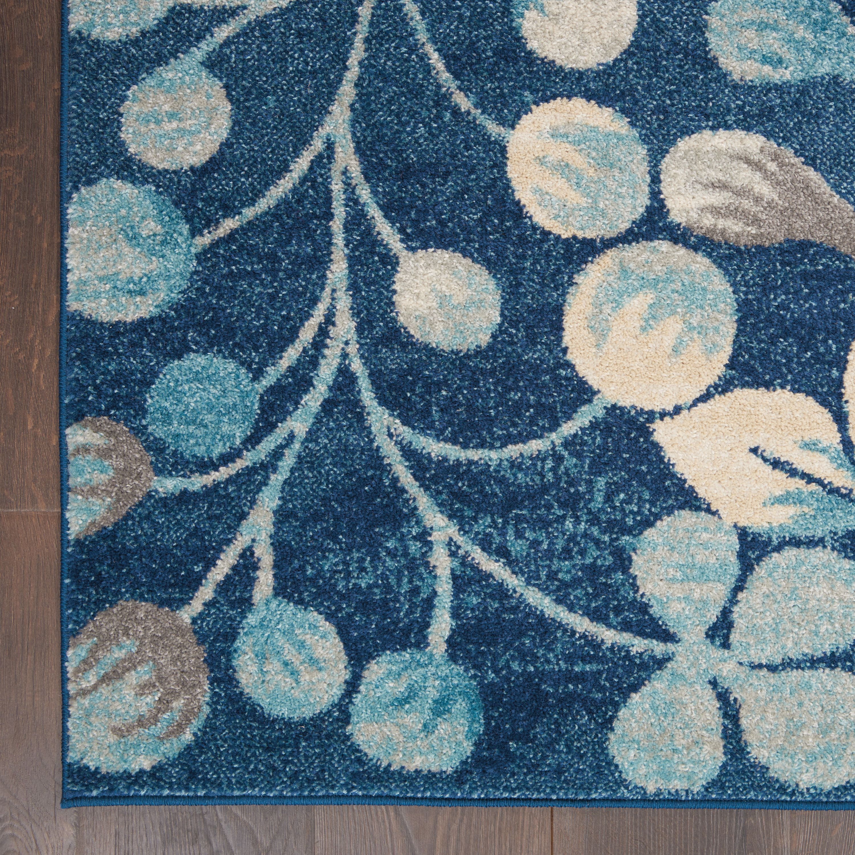 Serene Contemporary Botanical Navy 6' x 9' Area Rug, (6' x 9')