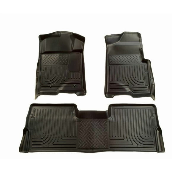 Fits 2009-2014 Ford F-150 Husky Liner Floor Liner 98331 WeatherBeater; Molded Fit; Smooth Arcing Ribs/Raised Heel Pad; Black; Rubber; 3 Piece