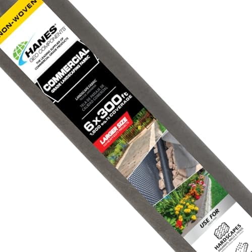 Hanes Geo Nonwoven Landscape Fabric 6' x 300' – Heavy Duty Weed Barrier for Commercial Landscaping, Walkways & Erosion Control (Gray)$$Garden &