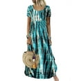 thumbnail image 1 of Robe d'Été pour Femme Robe de Plage Robe Ample Robe Maxi Robe Bohème Teinture sur Nœuds à Manches Courtes Robe à Col Ras du Cou, 1 of 1