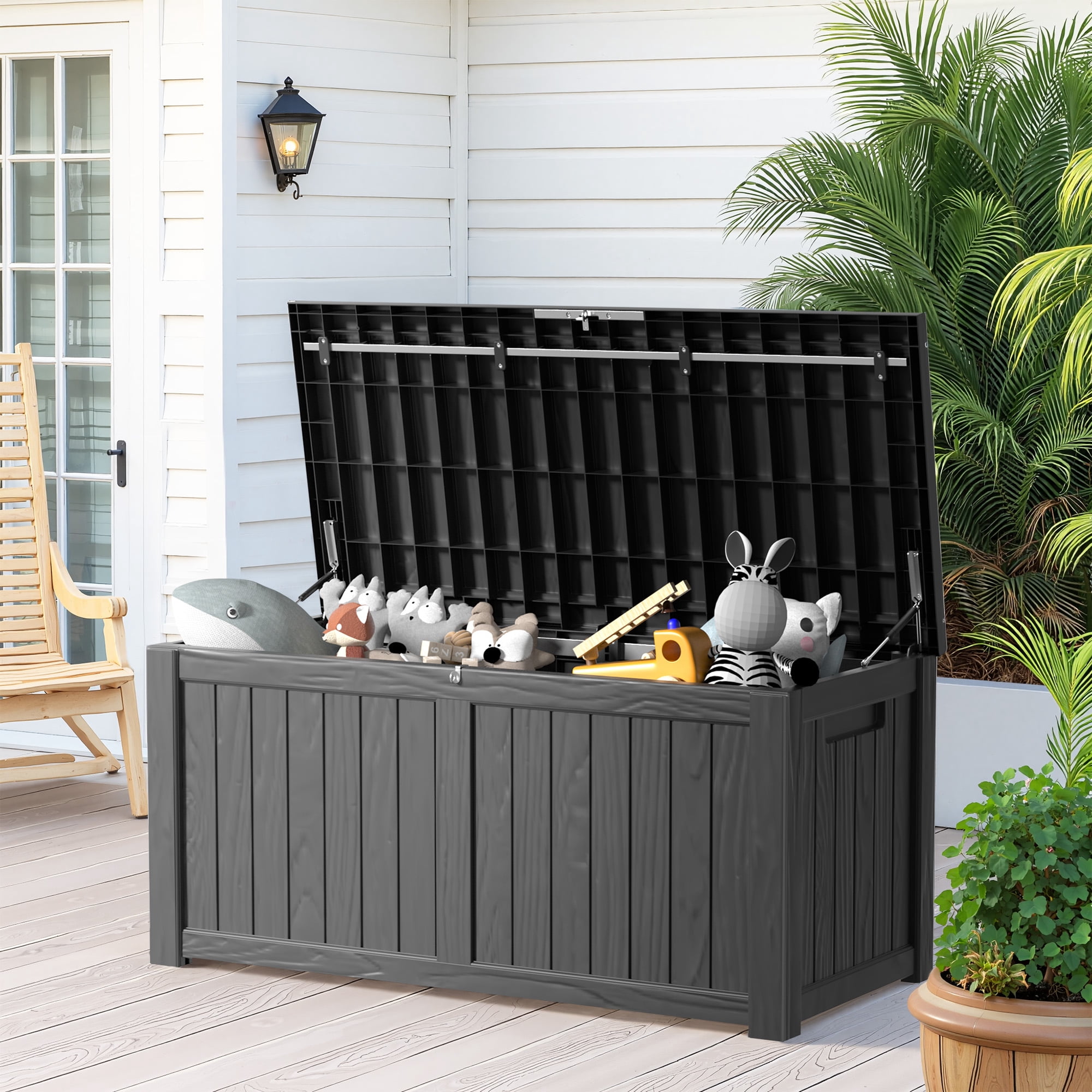 MAYEERTY 120 Gallon Outdoor Deck Box, Large Capacity Storage Box for Patio Furniture Cushions, Pillow with Wheels, Black
